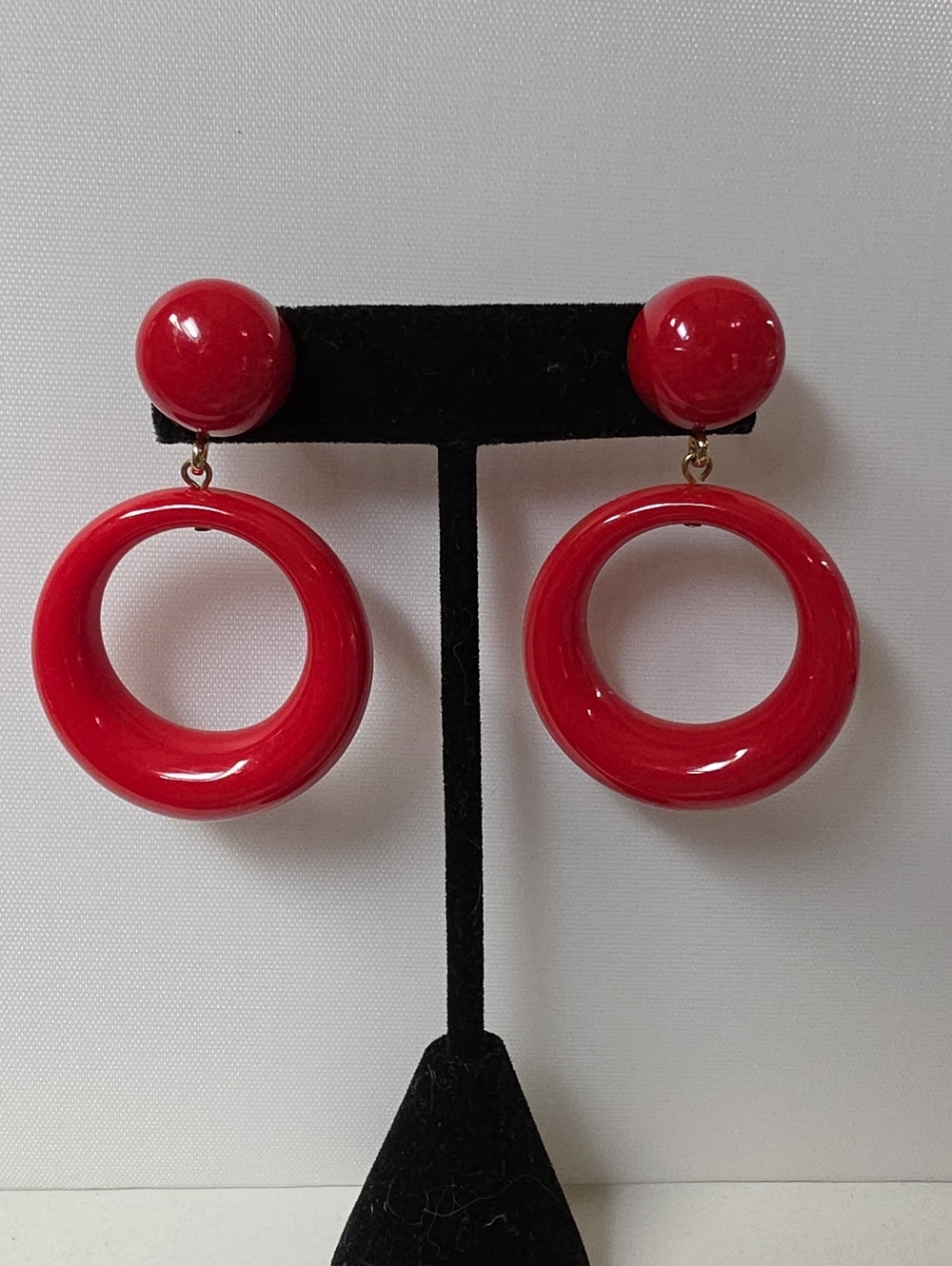 Red Hoop Drop Earrings - Brand Unspecified